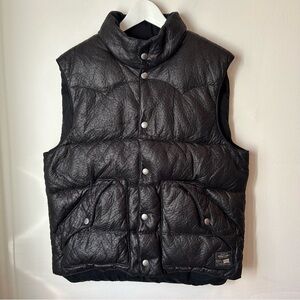 NWT Denim & Supply Ralph Lauren Black Faux Leather Down Puffer Vest Western - Lg